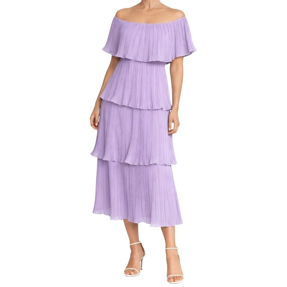 Lulu's Lavender Off-Shoulder Tiered Midi Dress